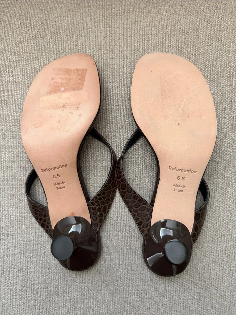 NEW! Reformation Sophie Brown Croc Heeled Sandal Size 6.5